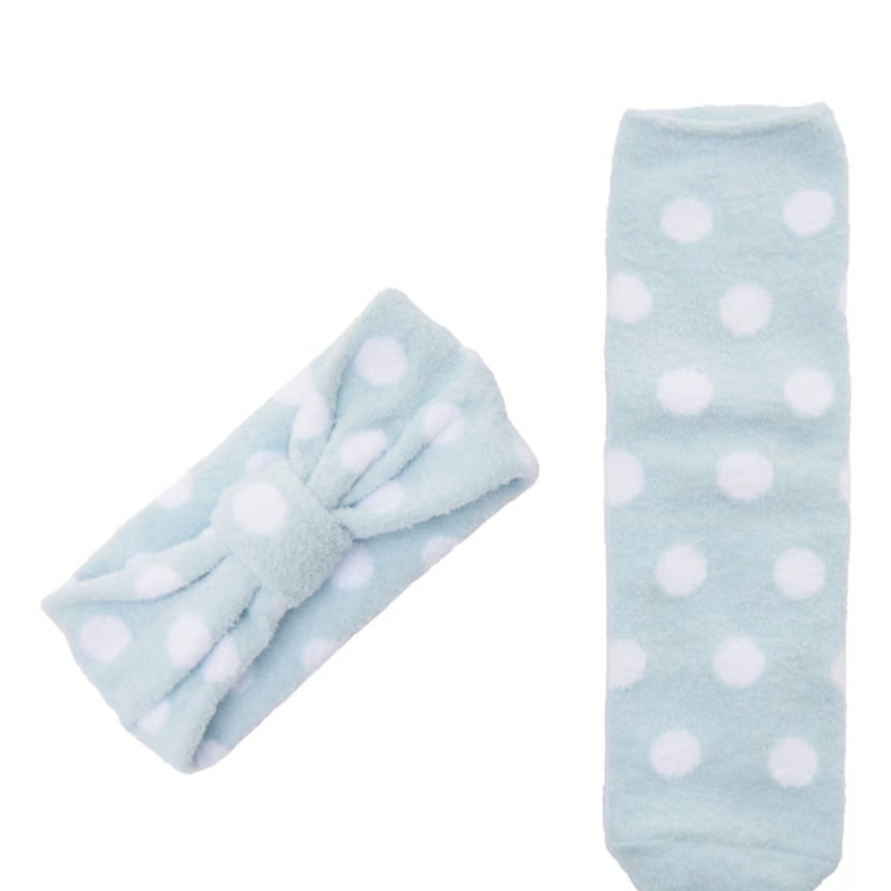 Women's Polka Dot Headband and Socks Set - Light Blue & White